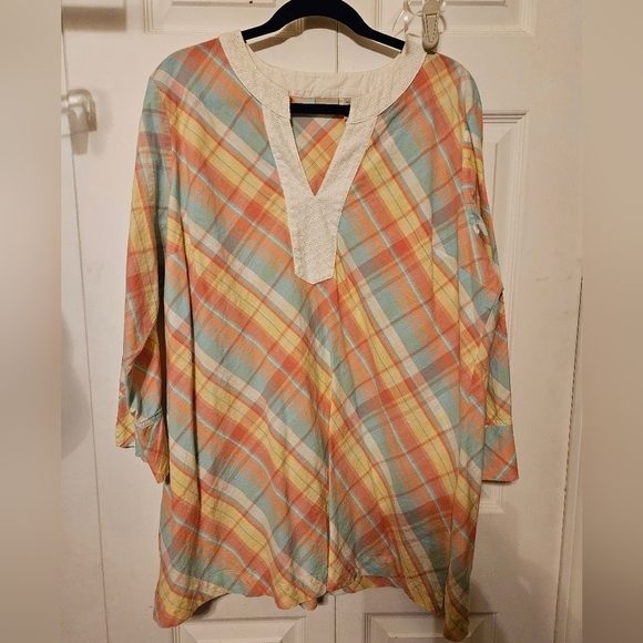 #305 LLBean- Orange or Purple V-Neck Plaid Tunic Tops- Sz. XL- - Picture 2 of 14